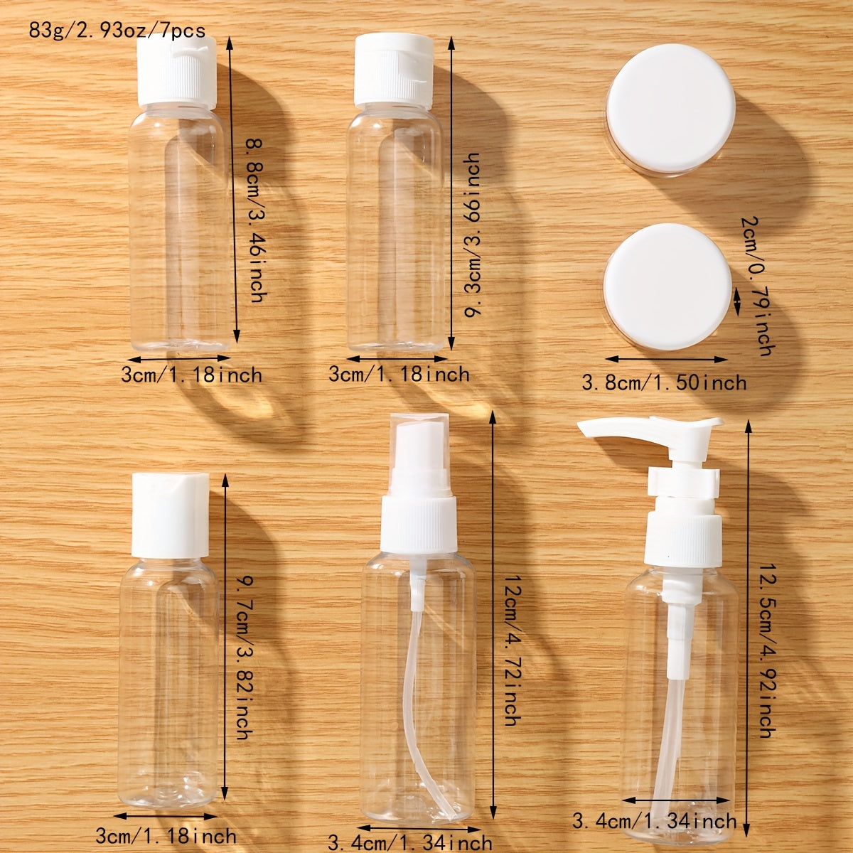 Set da 7 flaconi da viaggio ricaricabili per cosmetici e liquidi