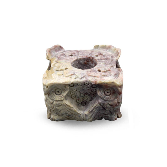 Brucia Incenso a Coni in Pietra Steatite con Gufi