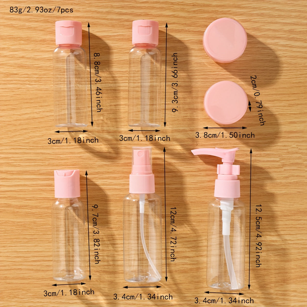 Set da 7 flaconi da viaggio ricaricabili per cosmetici e liquidi