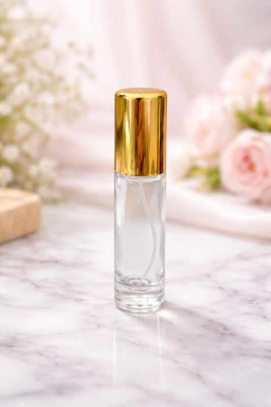 Flacone Spray in Vetro Trasparente con Tappo Dorato, 15 ml, bottiglina