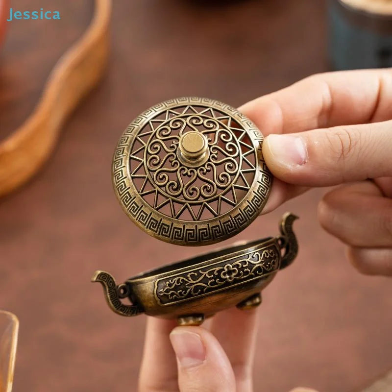 Bruciatore di incenso in ottone vintage con manici – Censer aromatico tradizionale