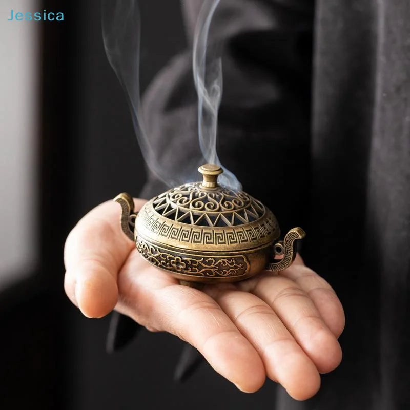 Bruciatore di incenso in ottone vintage con manici – Censer aromatico tradizionale