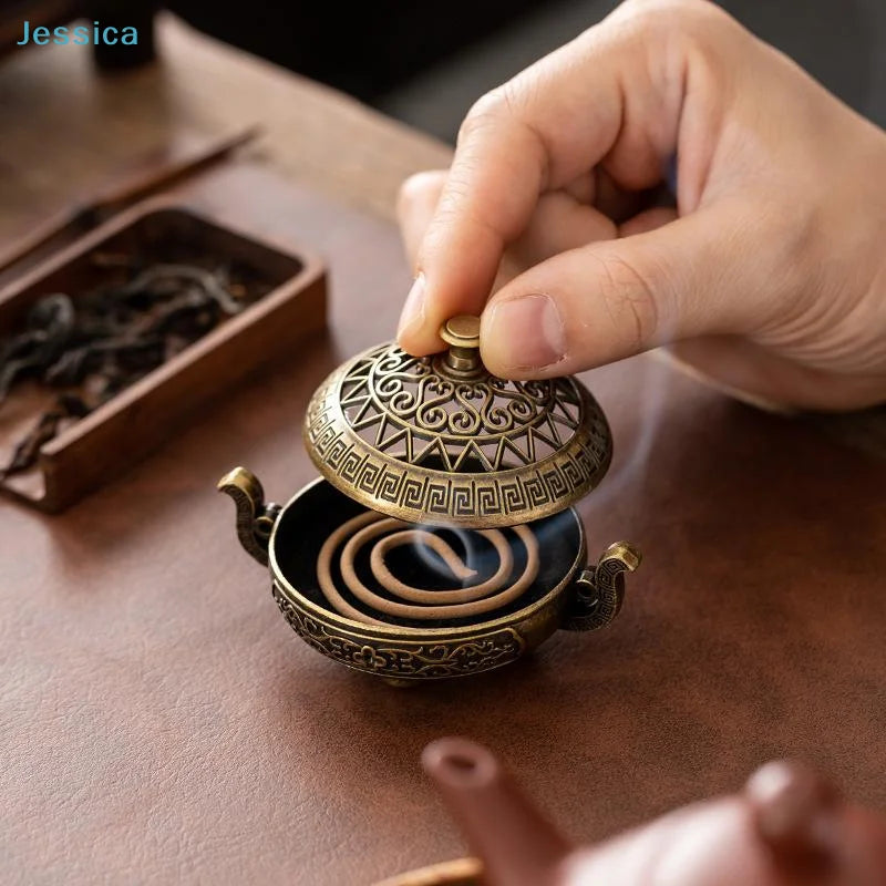 Bruciatore di incenso in ottone vintage con manici – Censer aromatico tradizionale