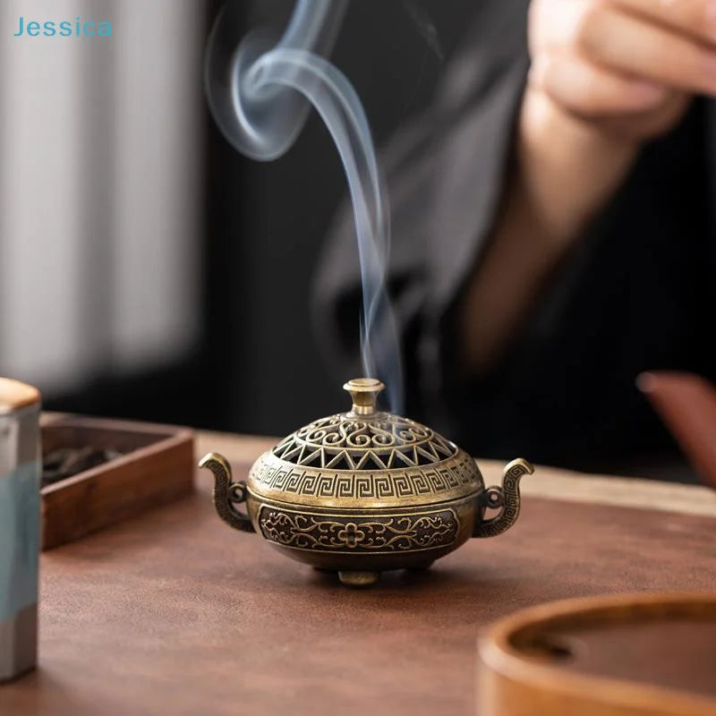 Bruciatore di incenso in ottone vintage con manici – Censer aromatico tradizionale