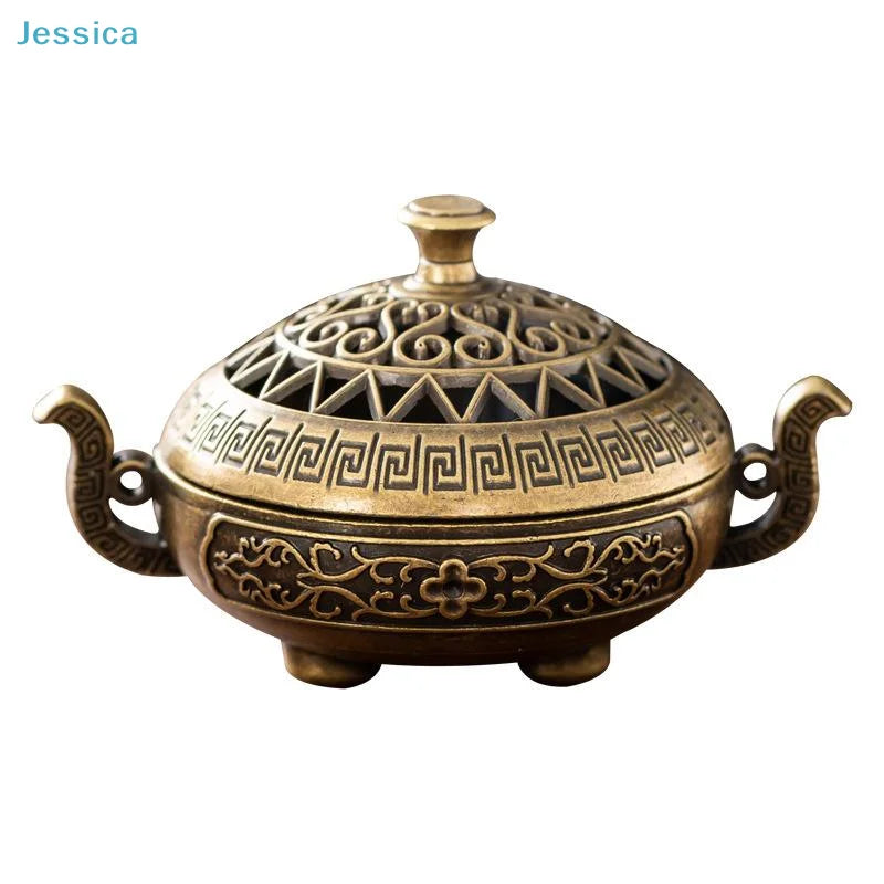 Bruciatore di incenso in ottone vintage con manici – Censer aromatico tradizionale
