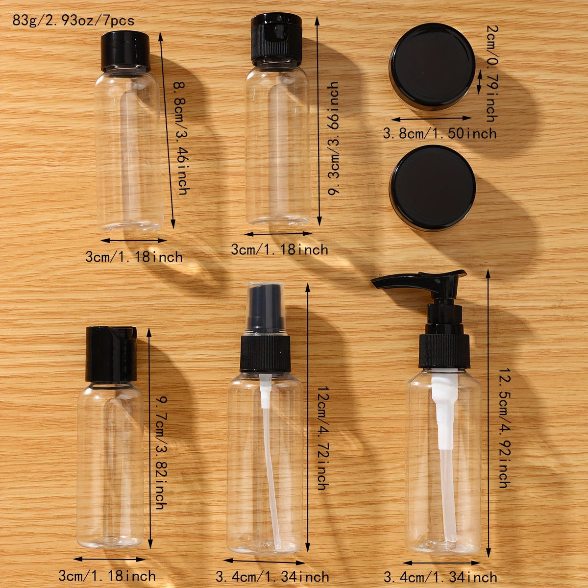 Set da 7 flaconi da viaggio ricaricabili per cosmetici e liquidi